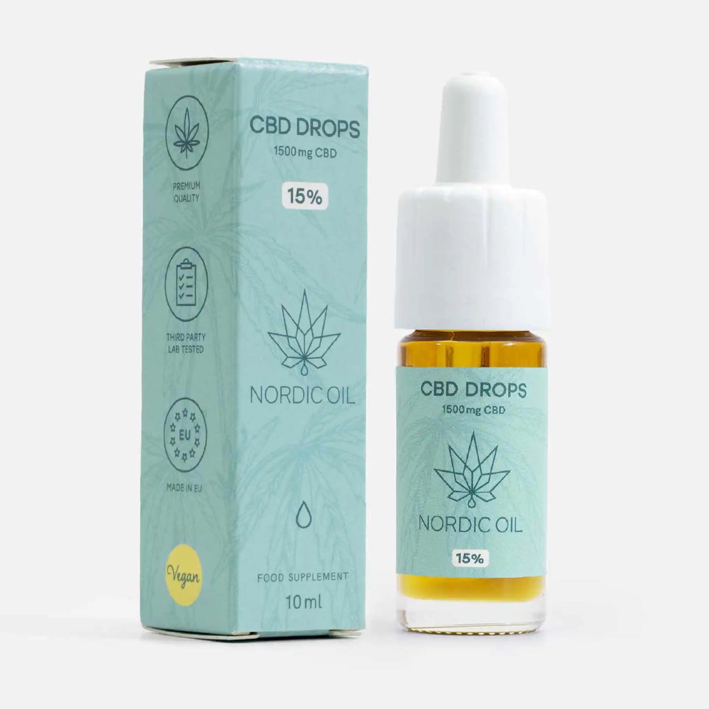 Pullo täyden spektrin CBD-öljyä 15 % Nordic Oililta
