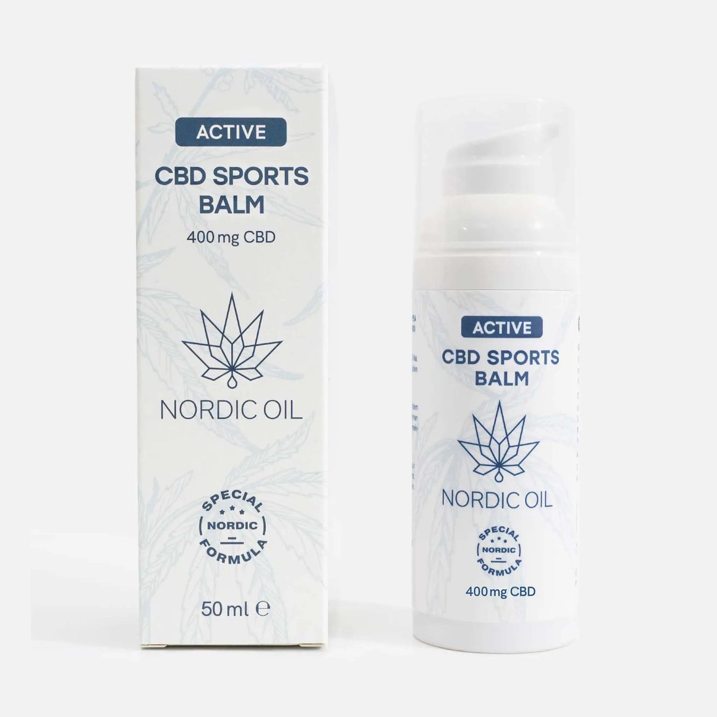 Nordic Oil Active CBD Sports Balm - 400 mg CBD, 50 ml, boksi ja pumppupullo
