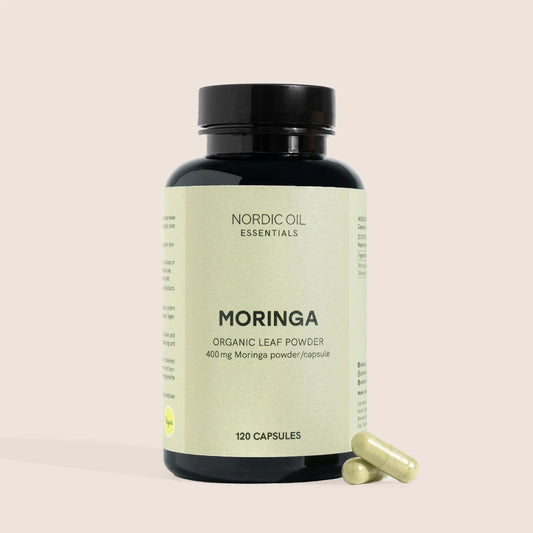 Nordic Oil Essentials Moringa – luomu moringa-lehtijauhe, 400 mg/kapseli, 120 kapselia