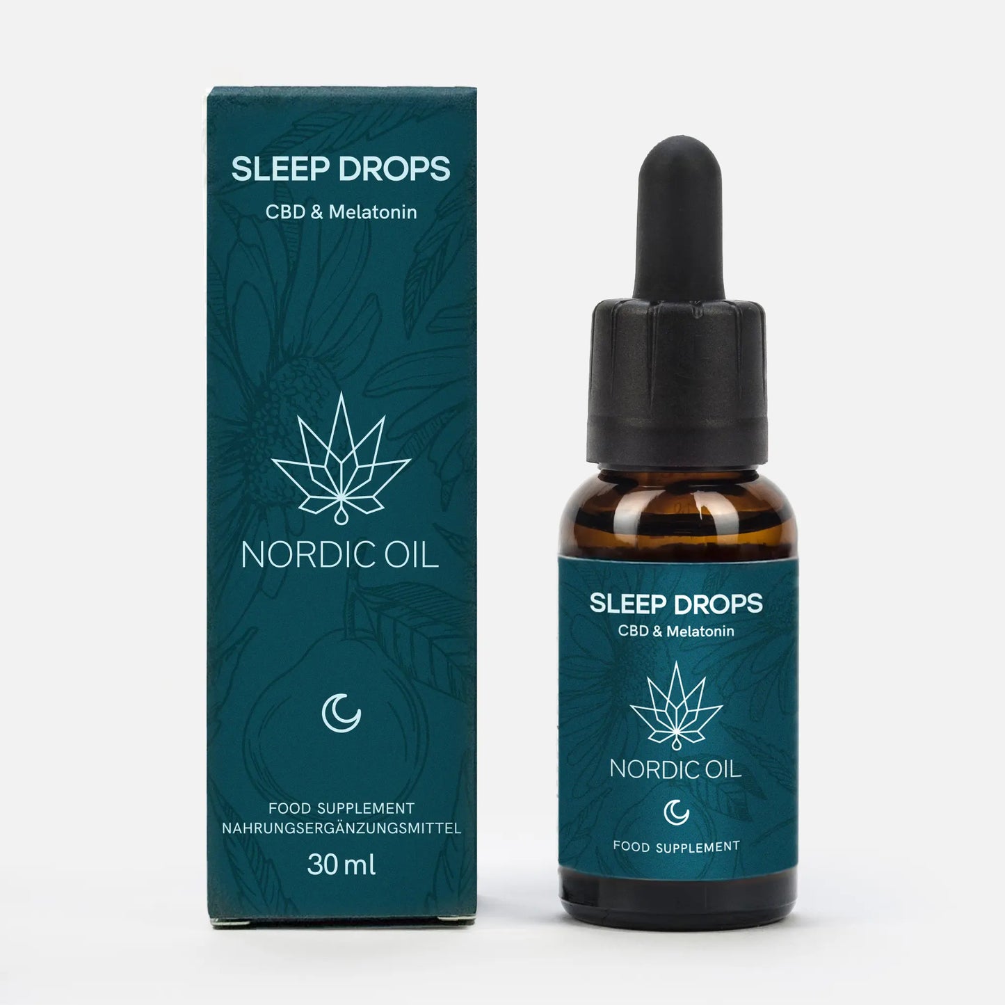 Nordic Oil Sleep Drops CBD & Melatonin - 30 ml tippapullo ja pakkaus