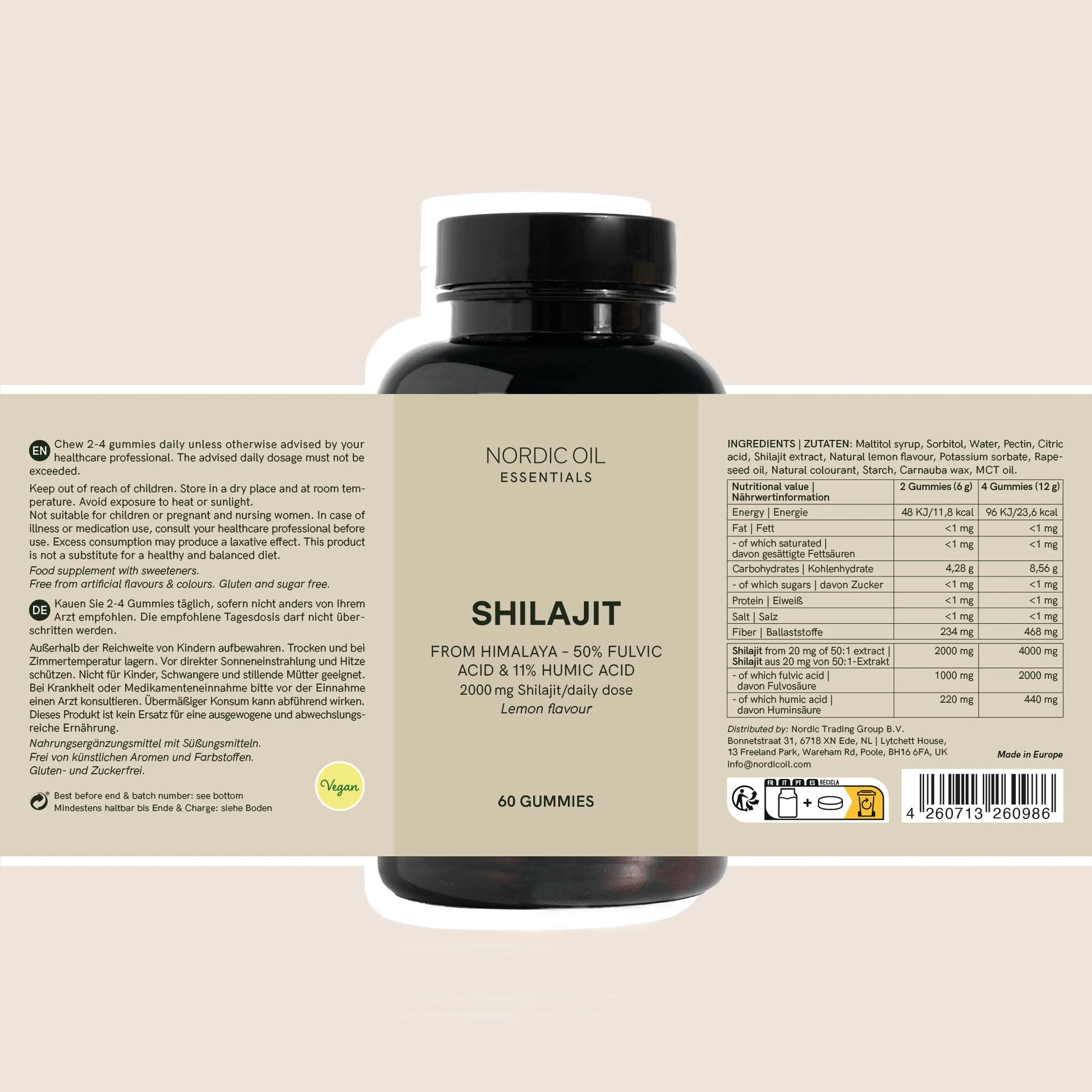 Nordic Oil Shilajit purutable gummies, sitruunan maku, vegaaninen, 60 kappaletta