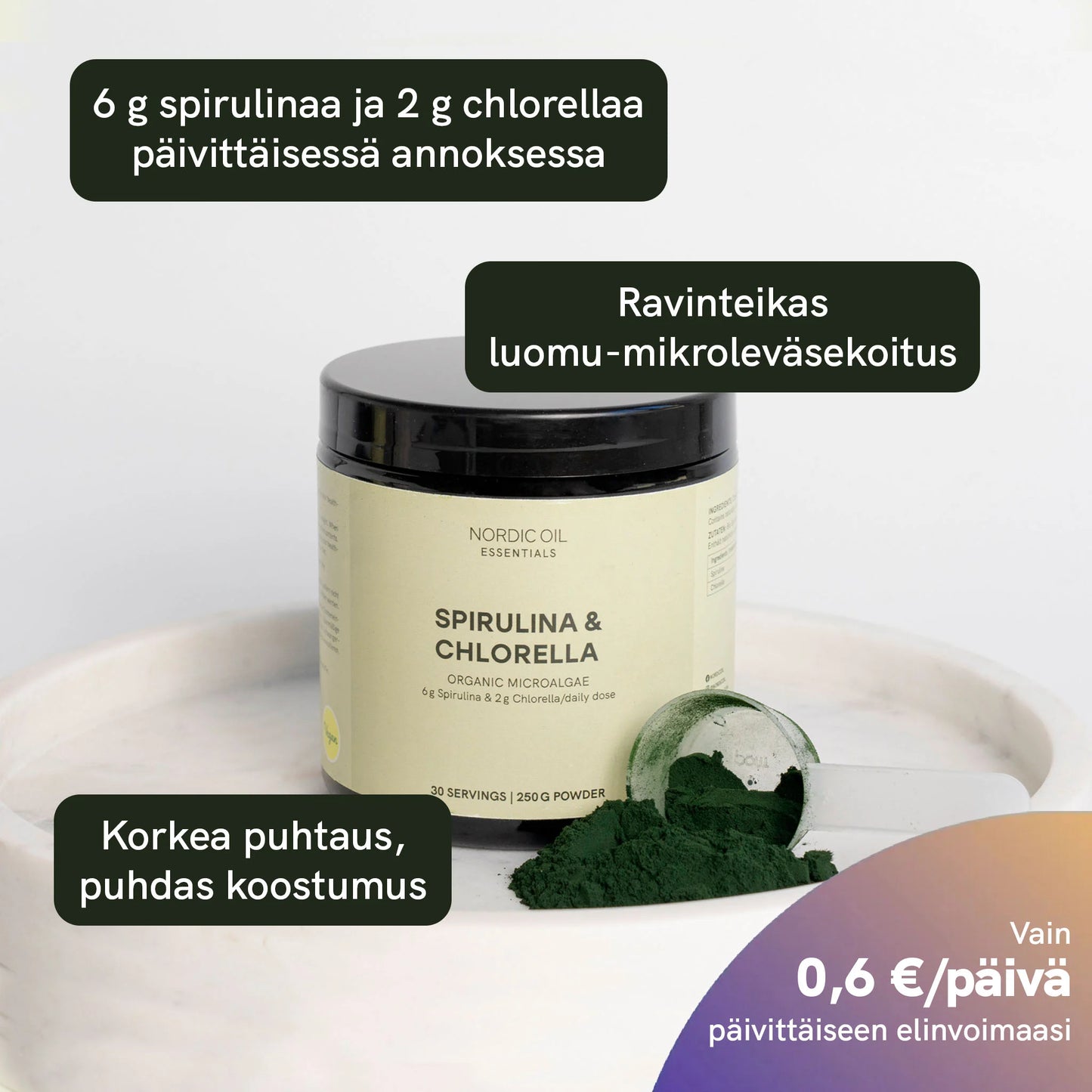 Spirulina ja chlorella -jauhe