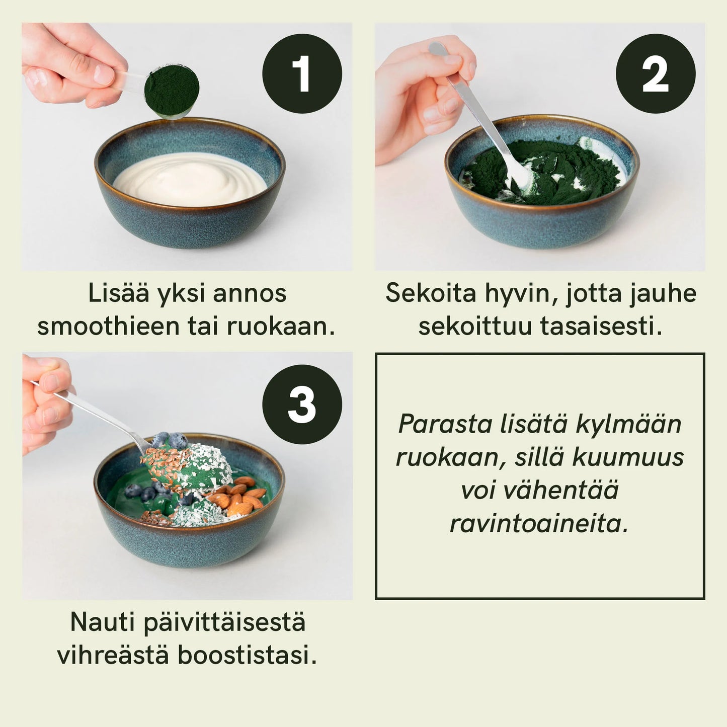 Spirulina ja chlorella -jauhe