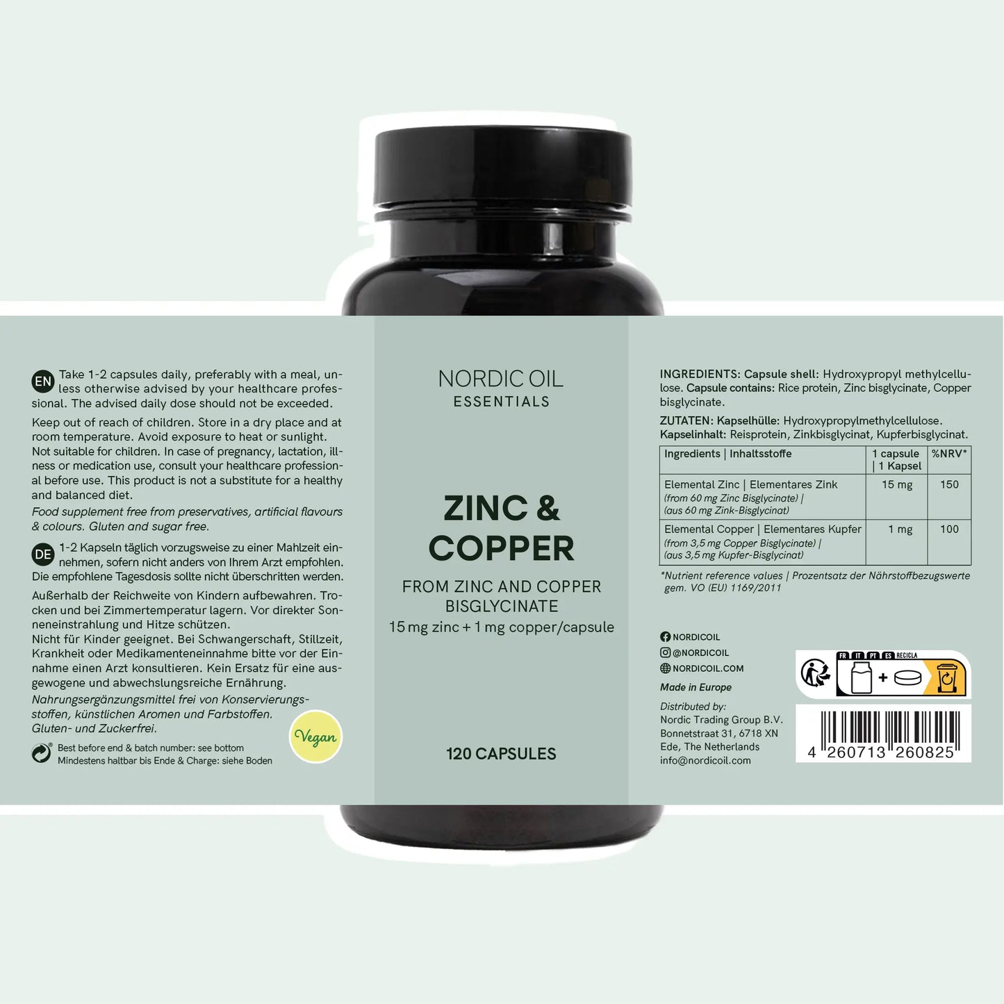 Nordic Oil Essentials Zinc & Copper -kapselipurkin etiketin kuva