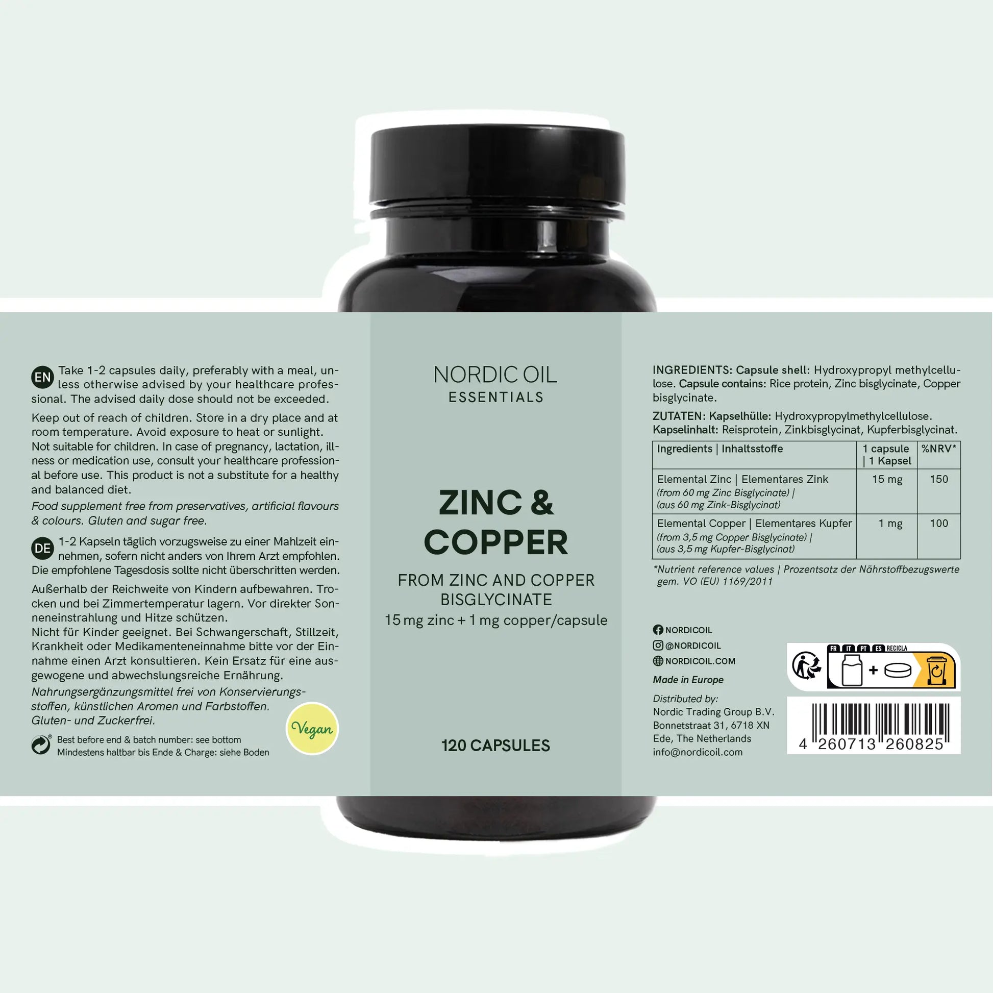 Nordic Oil Essentials Zinc & Copper -kapselipurkin etiketin kuva